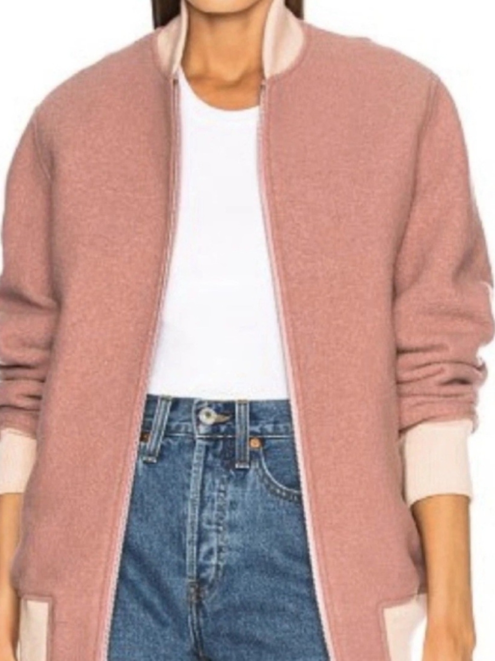 Rag & Bone "Elle" Virgin Wool Bomber Jacket - Mauve Pink - Size